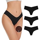 OVRUNS Camel Toe Underwear for Women Low Waist Camel Toe Thong 3 Pack Black Seamless Workout Cameltoe Proof Concealer Panties