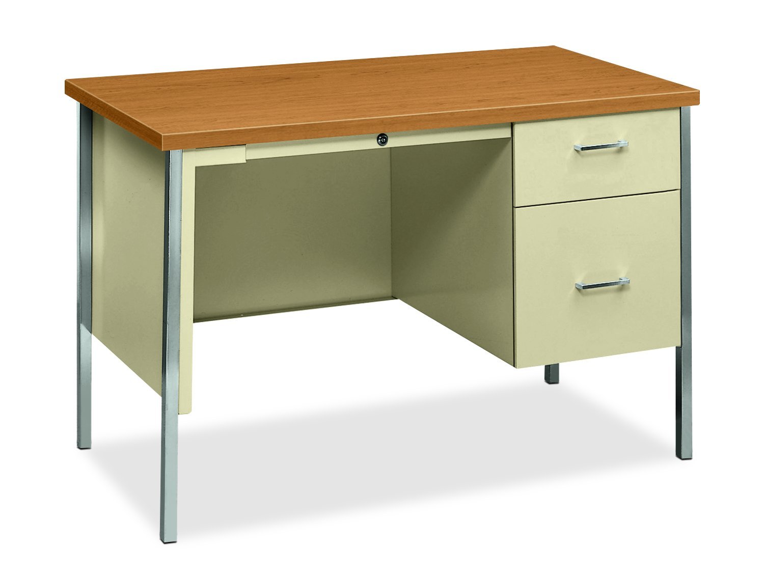 HON 34000 Series Small Office Desk - Right Pedestal Desk with File Drawer, 45-1/4"W, Harvest & Putty (H34000)