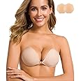 Niidor Adhesive Bra Strapless Sticky Invisible Push up Silicone Bra for Backless Dress with Nipple Covers Nude