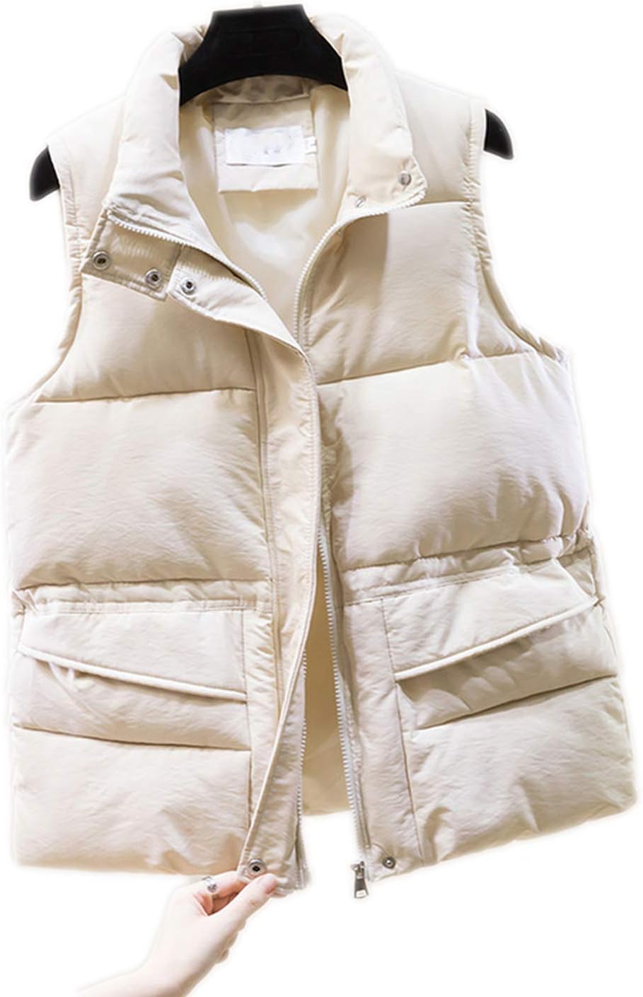 Chaqueta de algodón acolchada para mujer sin mangas con cremallera cuello de pie y abrigos Chaqueta de algodón acolchada para mujer sin mangas con cremallera cuello de pie y abrigos