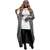 LROSEY Womens Long Cardigan Sweaters Cozy Spring Fuzzy Maxi Sweater Coats Batwing Sleeve Oversized Cardigans with Head Scarf