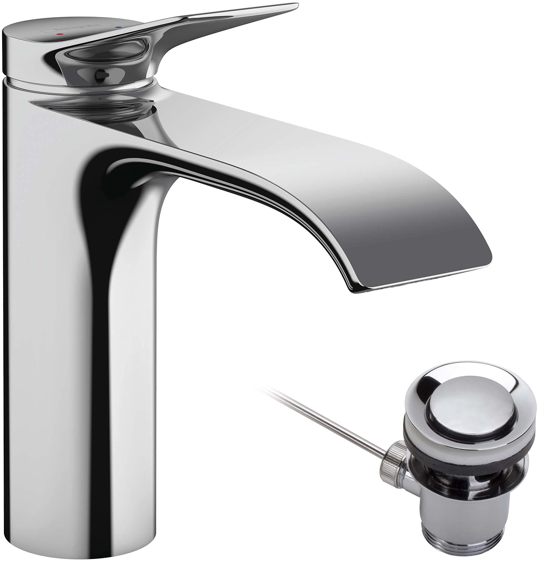 hansgrohe Vivenis - bathroom tap with pop-up waste set, bathroom sink tap with spout height 110 mm, basin mixer tap water-saving (EcoSmart), chrome, 75020000