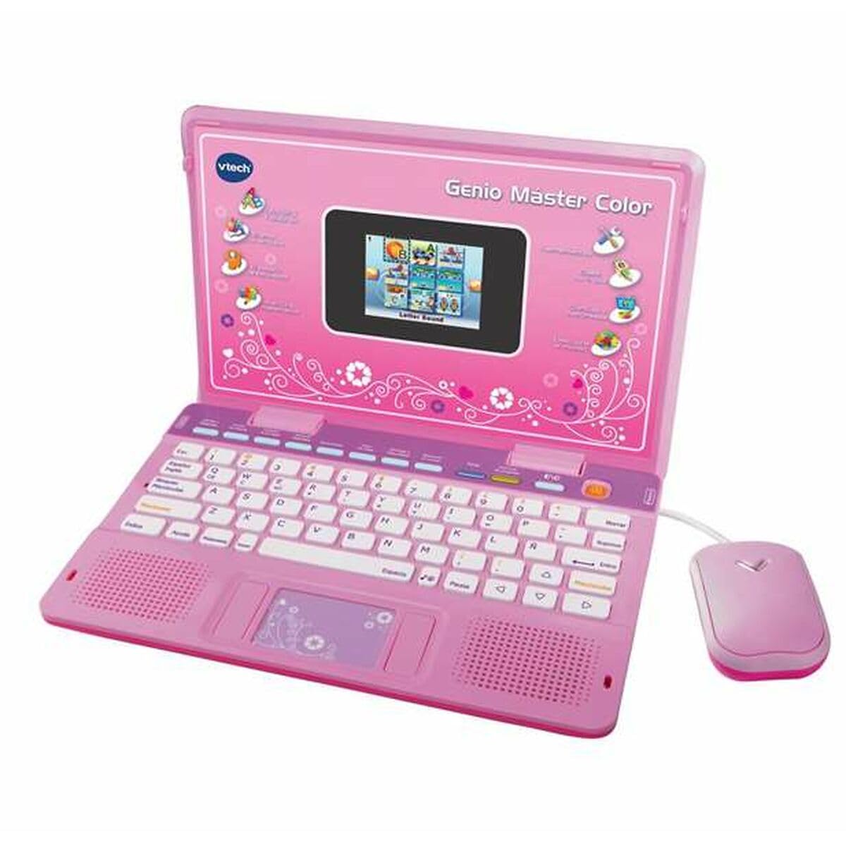 VTech 80-133867 Genio Master Color Bilingual Laptop for Kids, Color Screen, Teach Vocabulary, Math, Science Through 180 Activities in Spanish and English, Pink