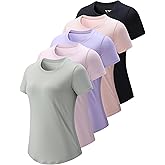 5 Pack: Women's Dry Fit Short Sleeve T Shirts, Athletic Workout Tee Tops for Gym Yoga Running