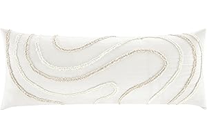Sweet Jojo Designs Boho Tufted Swirl Body Pillow Cover Case Decorative Accent Long Couch Kids Bed Pregnancy Pillowcase 54x20 Neutral Ivory Taupe Bohemian Pattern Geometric Off White Abstract Unisex