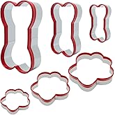 Dog Treats Cookie Cutter Set 6Pcs - Dog Bone & Paw Shapes, Stainless Steel Biscuit Mold with Soft PVC Cover, Assorted Sizes