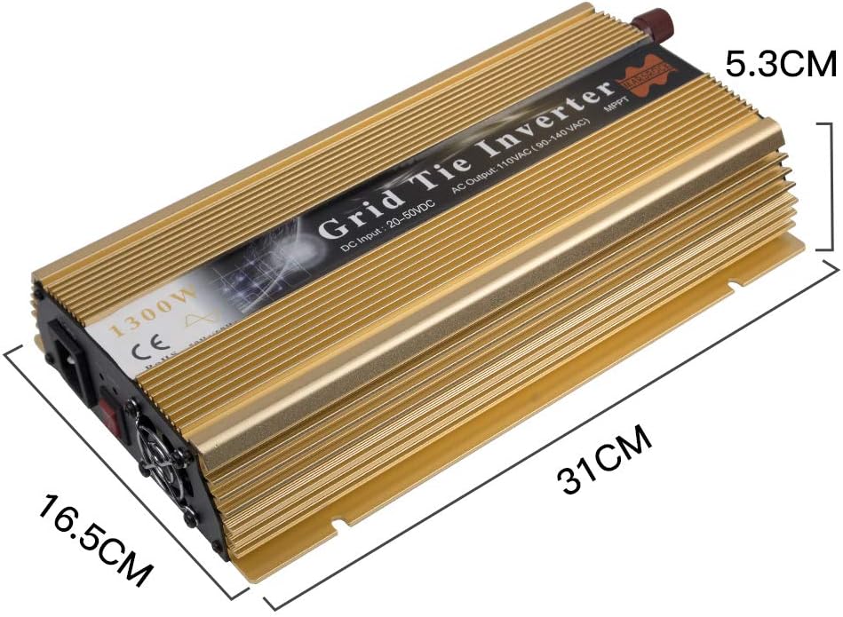 Marsrock 1300W Grid Tie Inverter Auto 20-50VDC(30v, 36v Solar) to 90~140VAC(110V AC) MPPT Pure Sine Wave Inverter for Max 1500W Solar or Wind Power Input (Golden): Garden & Outdoor