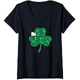 Womens Hello Kitty Clover & Bows Saint Patrick's Day V-Neck T-Shirt