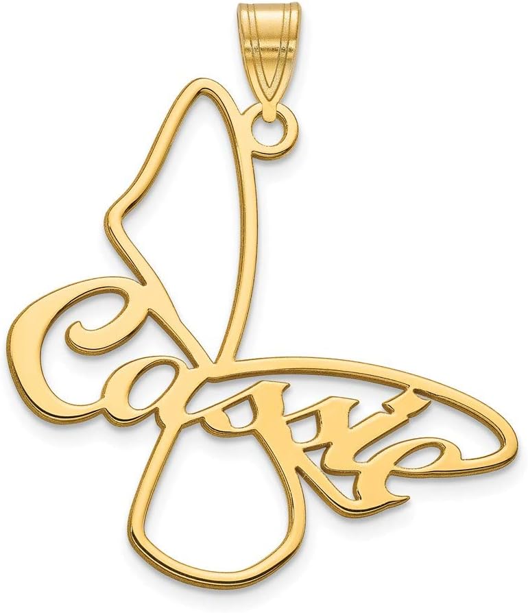 Personalized Custom Made Outline Butterfly with Cursive Name on Wing Pendant Gold or Sterling Silver with Option of Your Choice of 16" or 18" Chain Necklace