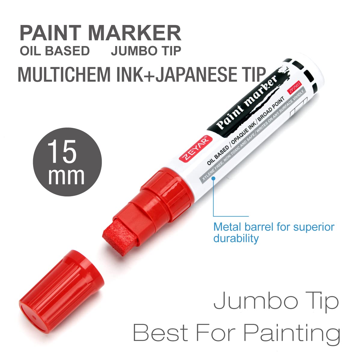 ZEYAR Paint Markers, Jumbo size, 15mm Felt Tip, Waterproof & Smear Proof Ink, Aluminum Barrel, Great on Paper, Plastic, Wood, Rock, Metal and Glass for Doodling and Permanent Marking (6 Colors)