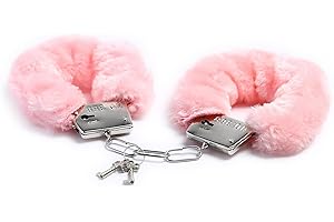 Bedroom Fitness Kit with Cuffs and Eye Cover, Comfy Furry Role Playing Set for Party Games (pink)