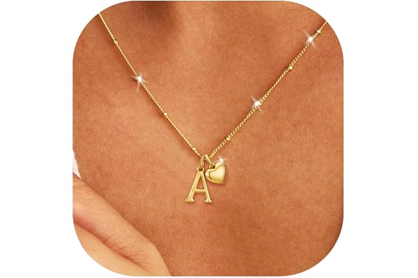 DORANA Gold Initial Heart Necklace for Women Hypoallergenic Silver Letter Name Necklace for Women Ladies Necklaces for Women