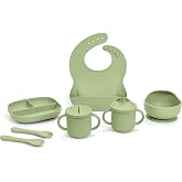 Jeep 100% Silicone 10-Piece Baby Feeding Set by Delta Children, Light Green | Includes Adjustable Bib, Suction Plate, Suction Bowl, 2 Cups, Snack Lid, Straw Lid, Straw, Spoon &amp; 1 Spork - BPA-Free
