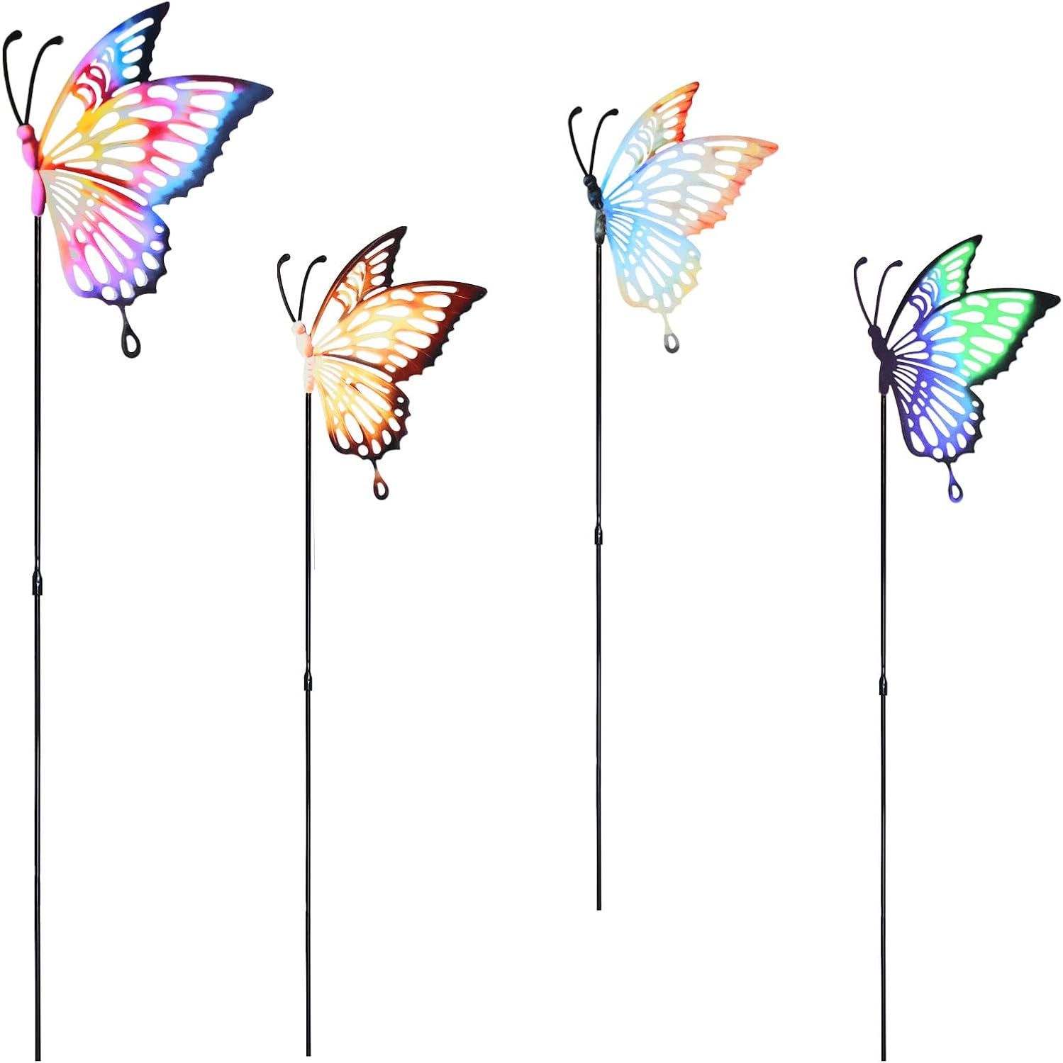 Decorative Garden Stakes - 4 Pack Butterfly Garden Stakes Decor Metal Yard Art Fairy Butterfly Ornaments Memorial Gifts for Patio Lawn Outdoor Decorative 24.8Inch (Colorful Butterfly 4)