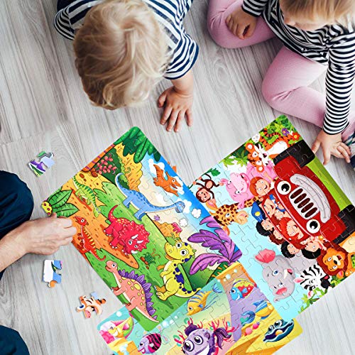Kids Puzzles Toys for Age 3-8 | 60 Pieces Wooden Jigsaw Puzzle Set of 4 Themes Colorful Preschool Educational Puzzles Animals Learning Toys for Toddlers