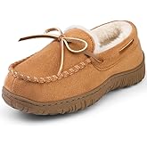 HOMEHOT Boys Moccasin Slippers Memory Foam Kids House Shoes- Nonslip Indoor & Outdoor