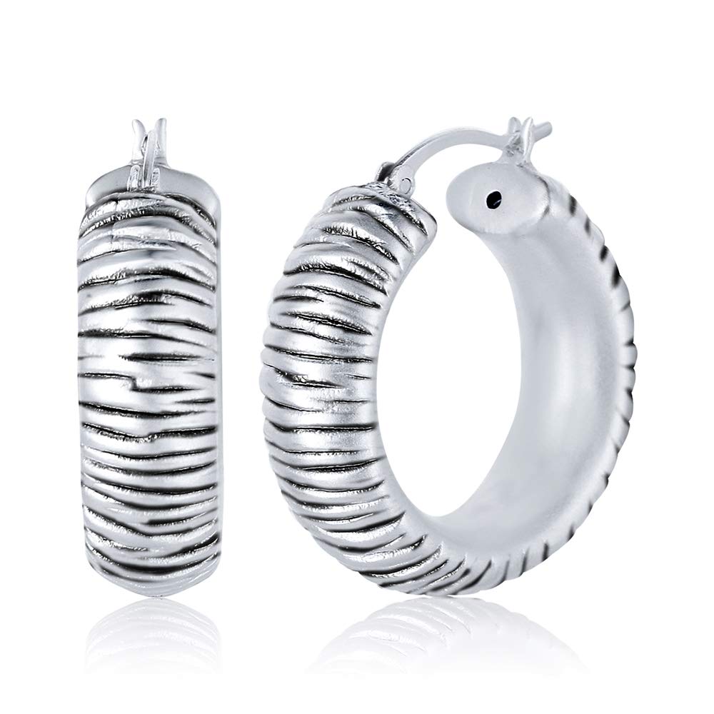 Charmsy 925 Sterling Silver Elegant Sterling Silver Jewellery Textured Electroform Click-Top Classic Hoop Earring for Women 26 MM | Lightweight Silver Earrings Jewellery Gift for Women