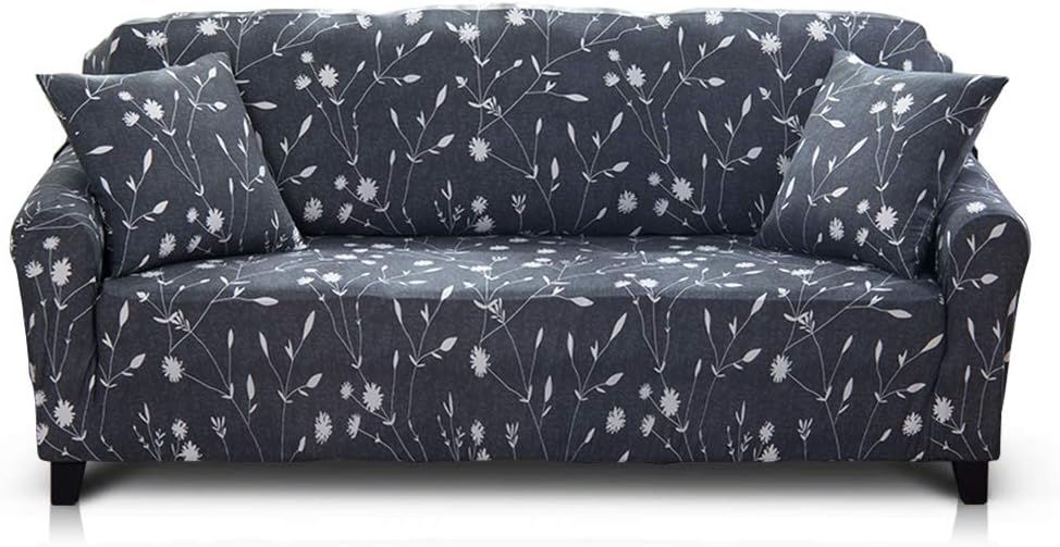 Hipinger Spandex Fabric Stretch Couch Cover Sofa Slipcover Stylish Furniture Protector for 4 Cushion Couch (4 Seater, White Flower)