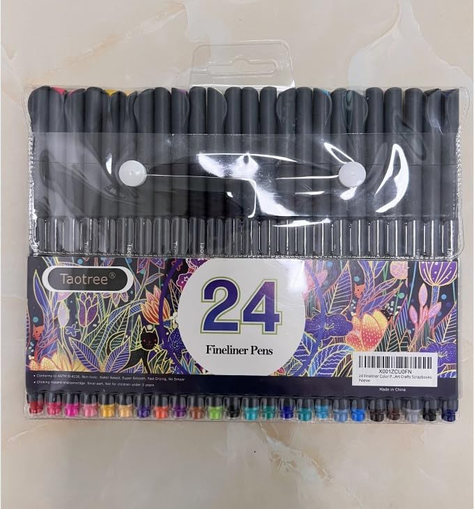 Taotree 24 Fineliner Color Pens, Fine Line Colored Sketch Writing Drawing Pens for Journaling Planner Note Taking Adult Coloring Books, Porous Fine Point Markers, School Office Teacher Art Supplies