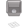 KOHLER K-8223-CM4 Cairn 15.5" Neoroc Composite Undermount Single-Bowl Bar Sink, Composite Bar Sink with Sink Rack, Matte Grey