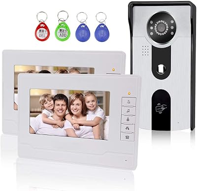 Kadongli 7" Video Doorbell Intercom System 2 Monitors RFID Access Control HD
