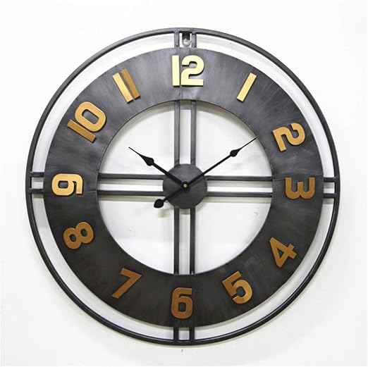 24 Inches Metal Frame Wall Clock Retro Round Hollow Design Artistic Decorative