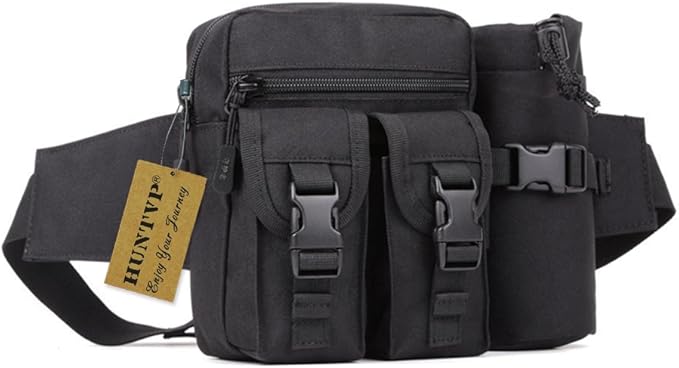 Huntvp Tactical Water Bottle Waist Bag Pack Military Molle Pouch Fanny Pack Bumbag for Outdoors Daily Use Black