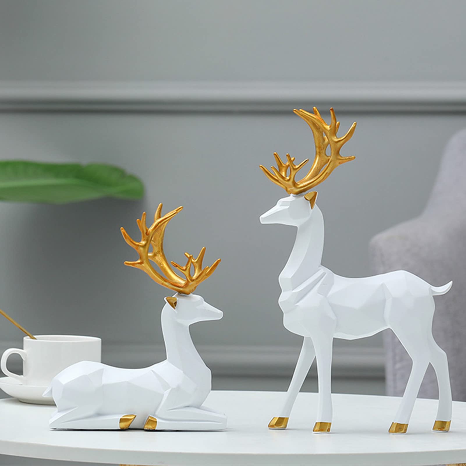 rackbone 2 Pieces Christmas Reindeer Figurines Decor Nordic European Style Deer Statue Fireplace Window Desk Bedroom Shelf Ornament for Home Living Room Office Decoration (White,Medium)