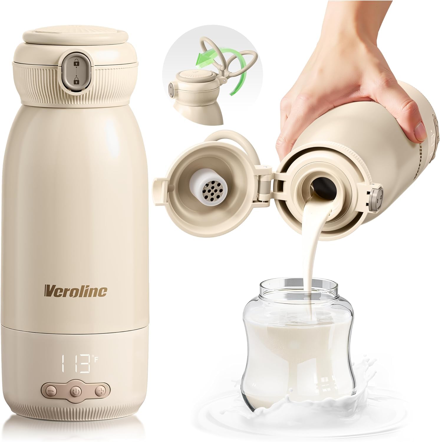 Photo 1 of Veroline Portable Bottle Warmer, 17Oz Rechargeable & Fast Heating, Adjustable Temperature Control with Keep Warm, Cordless Water Warmer for Travel, Outdoor, Car