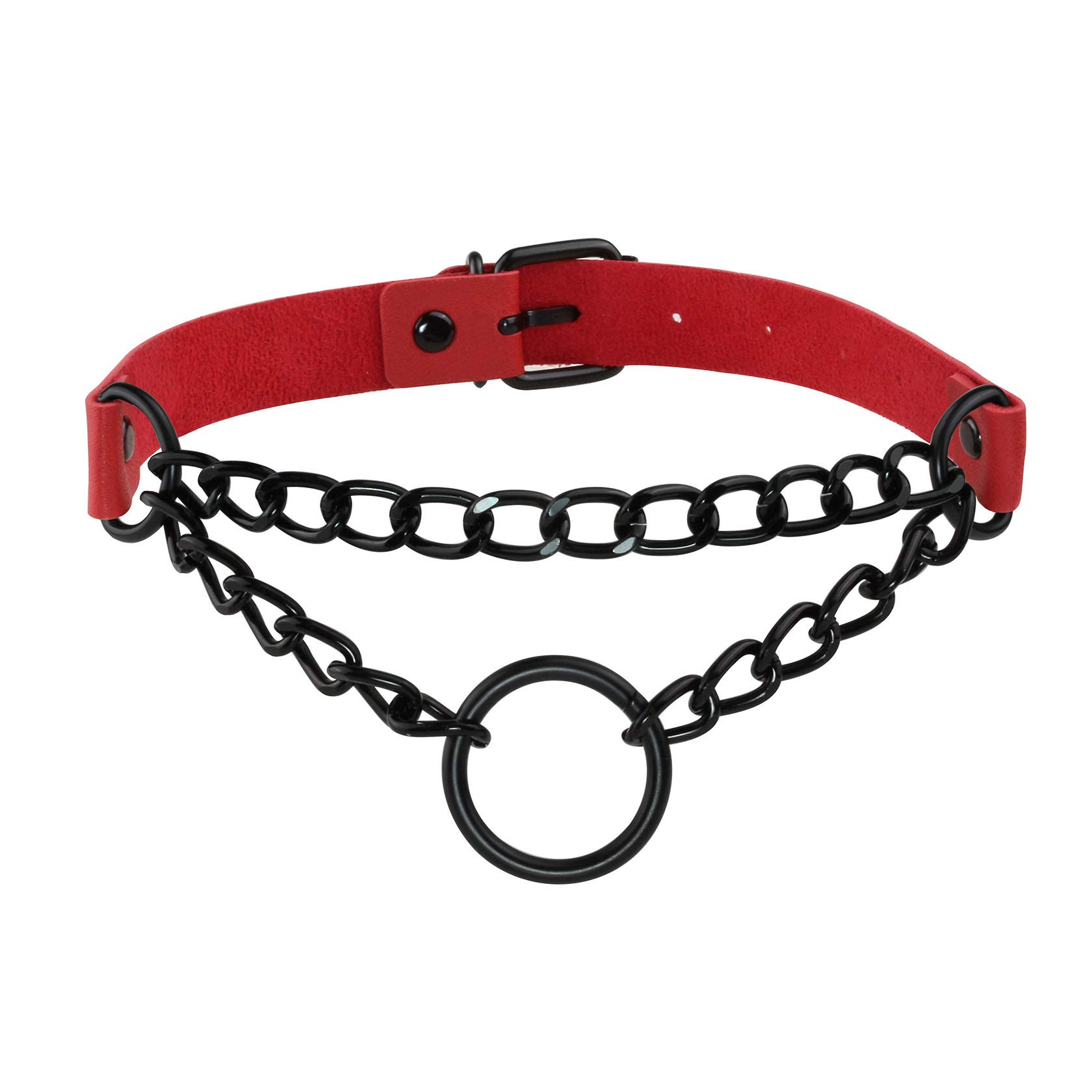 MILAKOO Punk Goth PU Red Leather Choker Collar for Women with Black Chains Necklace