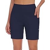 DIBAOLONG Women's Swim Shorts 7" High Waisted Quick Dry UPF 50+ Beach Board Shorts for Women with Liner & Pockets