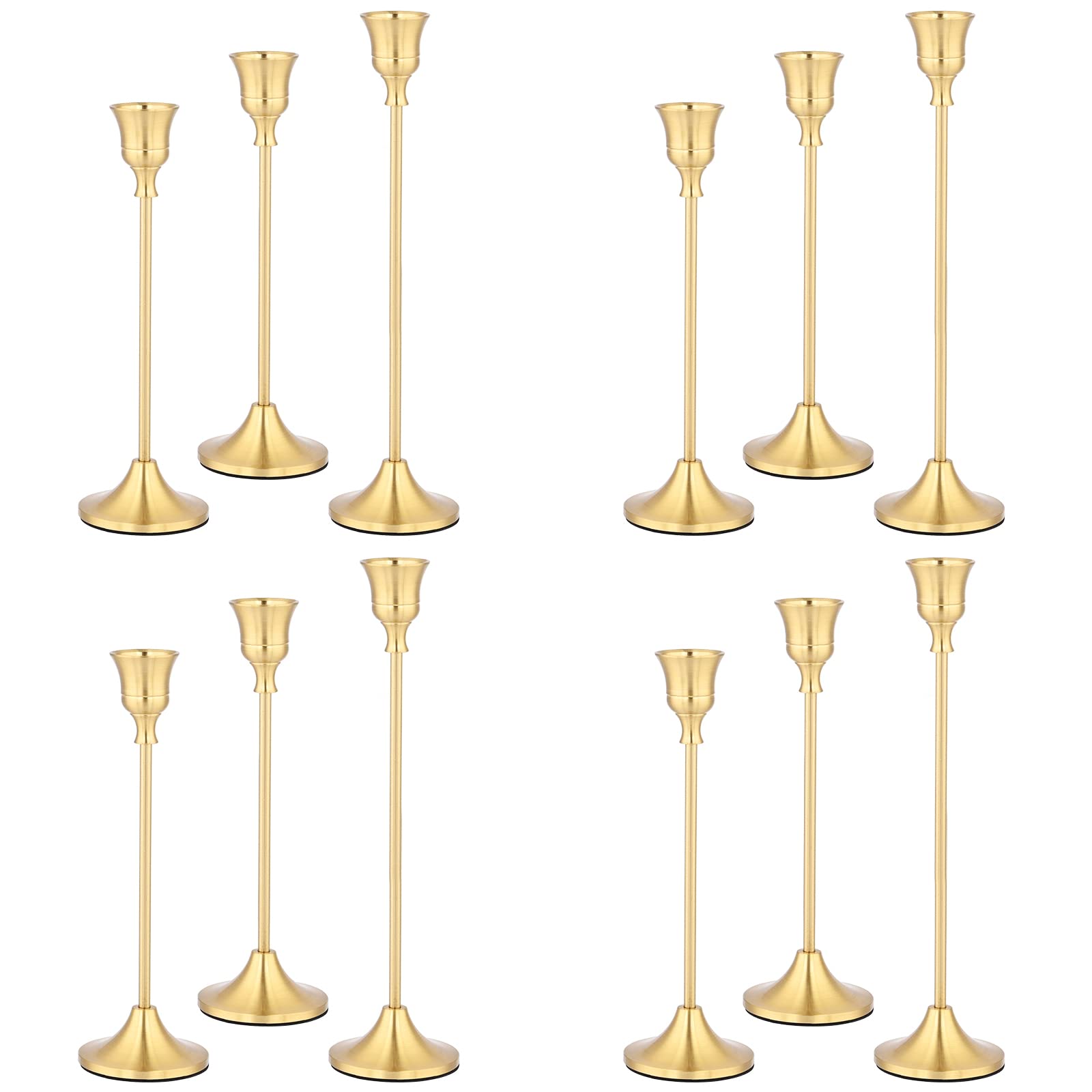 Brass Gold Candle Holders Set of 12 Candlestick Holders Metal Tall Candle Stand for Taper Candles Candle Holder Fits 3/4" Taper Candles for Wedding, Living Room, Dinning Decorations