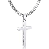 Gnamy Cross Necklace for Men Boys Stainless Steel Bible Verse Cross Pendant with Cuban Link Chain (22+2 Inches) | Easter Christian Religious Jewelry Gifts