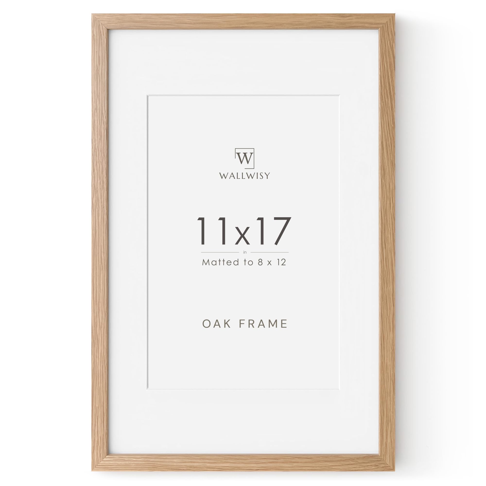 Photo 1 of 11x17 Oak Picture Frame, Solid Oak 11x17 Poster Frame with Mat to 8x12(Openning Size is 7.5x11.5), Natural Wood 17x11 Frames for Wall, Set of 1