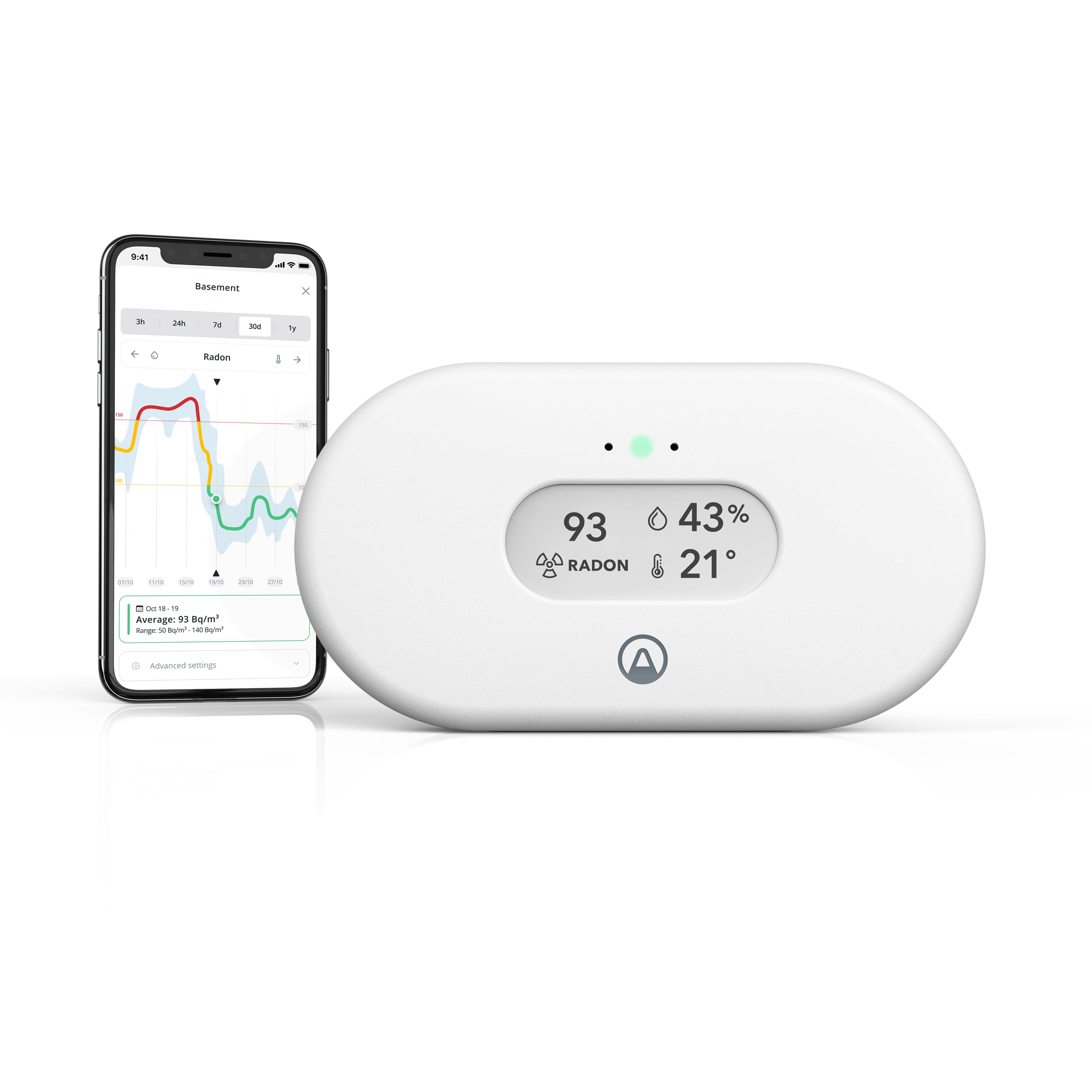 Airthings View Radon 2989 - Radon Monitor (Radon, Humidity, Temperature) with WiFi Connection, Hub Functionality andamp, Calm Tech Display