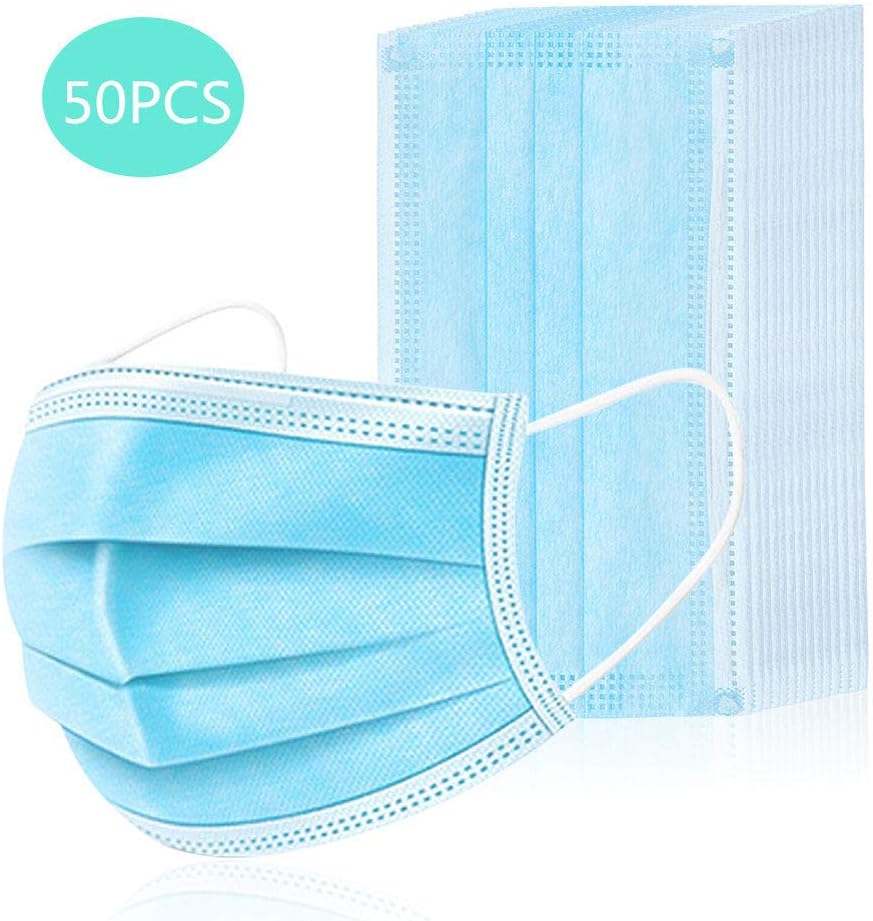 3 Layers Not-woven Face guard,Disposable Earloop Face Shield,Comfort Breathable Disposable Respirators for Virùs Coronávirus,50pcs Blue
