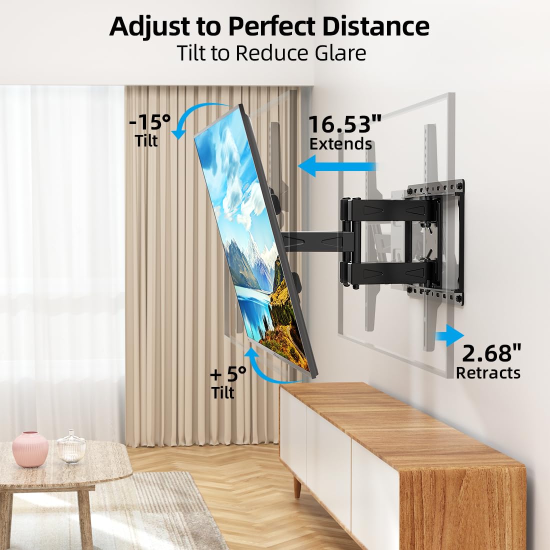 HOME VISION Full Motion TV Wall Mount Bracket for 32-85 Inch Flat/Curved TVs, Dual Articulating Arms with Swivel Tilt Level, 132Lbs Capacity, Fits 16 Inch Studs, Max VESA 600x400mm