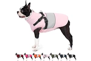 AOFITEE Dog Coat, Waterproof Dog Jacket Winter, Dogs Coat with Harness Built in, Warm Dogs Puffer Jacket with Zipper, Reflective Pet Snowsuit Sweater for Dachshund, French Bulldog, Boston Terrier, M