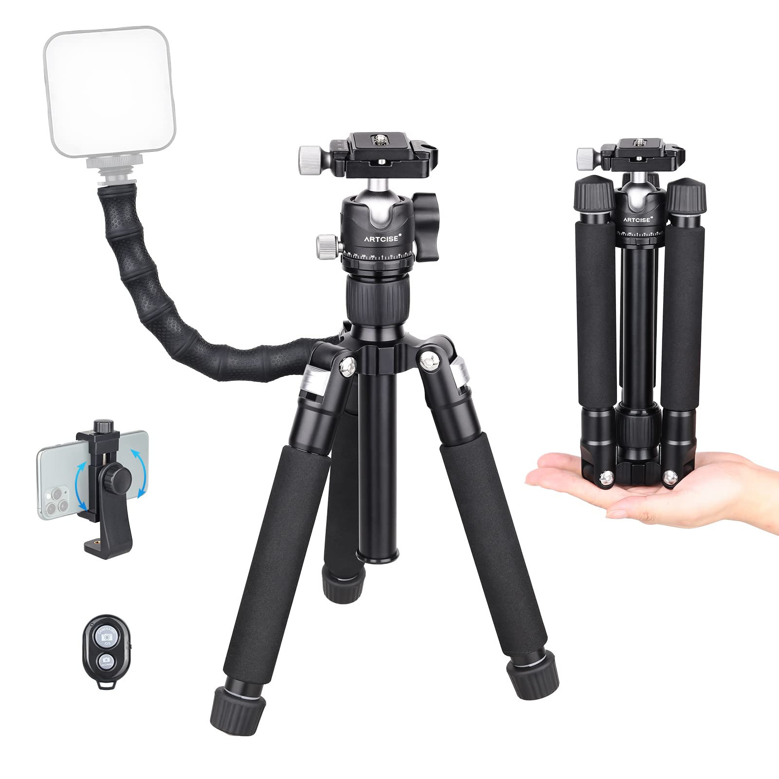 35"/ 89cm Mini Desktop Tripod, ARTCISE Portable Compact Desktop Mini Tripod with Panoramic Ball Head 1/4" Quick Release Plate for DSLR Camera Mobile Phone