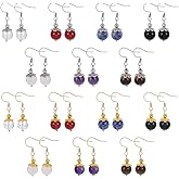 WADORN 14 Pairs Mixed Gemstone Beaded Dangle Earrings for Women 14 Colors Round Natural Chakra Crystal Gemstone Earrings Jewelry Bulk Mother’s Day Gift Set Jewelry Christmas Birthday Party Decoration