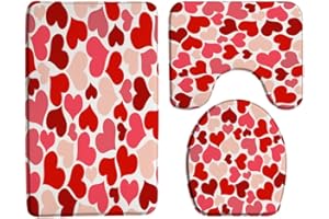 SUNHE 3 Piece Valentine's Day Bath Mat Sets Red Pink Heart Romantic Sweet Love for Lover Couple Wedding Festival Bathroom Rug,Toilet Seat Cover,U-Shaped Floor Mat