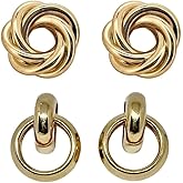Zyrena Gold Tone Pack of 2 Earrings, Single & Double Knot Earrings for Women, Trendy Jewellery, Earings for Women.