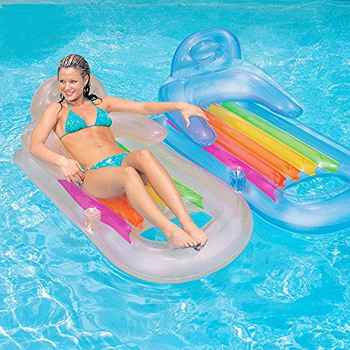 Floating Lounger Swimming Pool Float, Clear Inflatable Air Mat Pillow Bed, Comfortable Hammock Island Rafts with Air Cushion 71" 28" for Ages 6+,Blue
