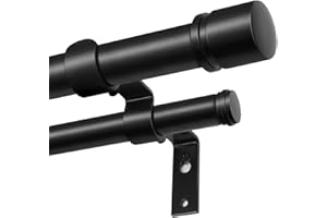Double Curtain Rod 72 to 144 Inch, HOTOZON 1 Inch Telescoping Double Curtain Rods for Windows, Heavy Duty Double Drapery Rod with Simple Cap Finials, Black