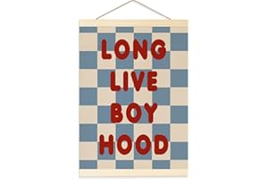FISAHAT Long Live Boyhood Banner, Boys Room Decor, Vintage Nursery Wall Decor Boy, Toddler Boy Bedroom Decoration, Playroom, Teen Boy Room, Blue Checkered Hanging Flag Banner