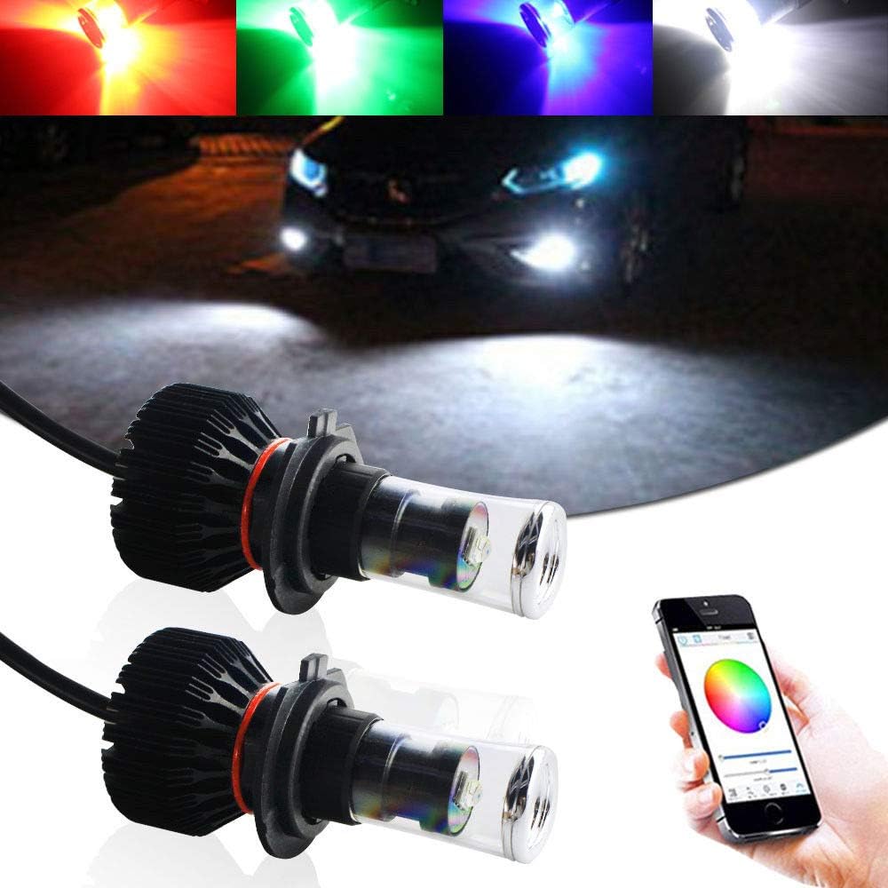 Auokay 20W H7 Led Fog Light Smart Phone Control Multi-Color RGB LED Bulbs For Fog Light Driving DRL