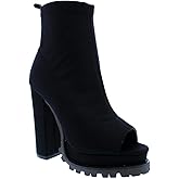 Liliana Women Fashionable Peep Open Toe Cutout Chunky Heel Bootie