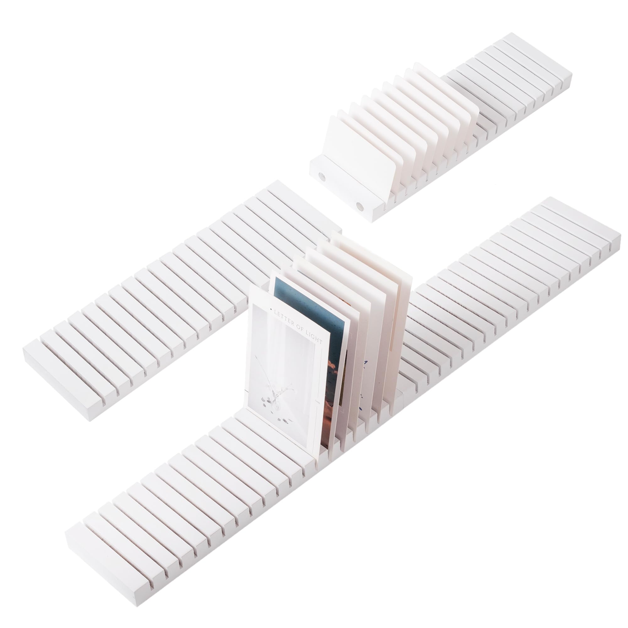 Photo 1 of WILLOWDALE 4Pcs 12" Wood Name Badge Holder Organizer, White Counter Card Holder Stand for Name Tag ID Badge Plastic Card Holders, Detachable Business Card Holder Display Tray for Desk Office Reception
