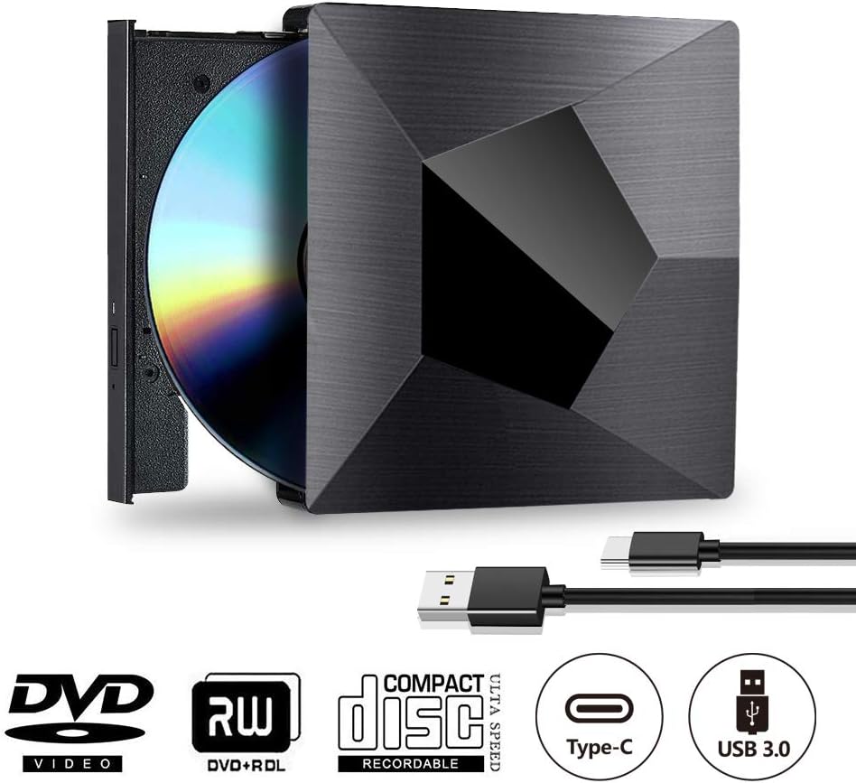 External CD DVD Drive,USB 3.0 Type-C Portable CD/DVD +/-RW Drive Slim DVD/CD ROM Rewriter Burner Compatible with Laptop Desktop PC Windows Linux OS Apple Mac