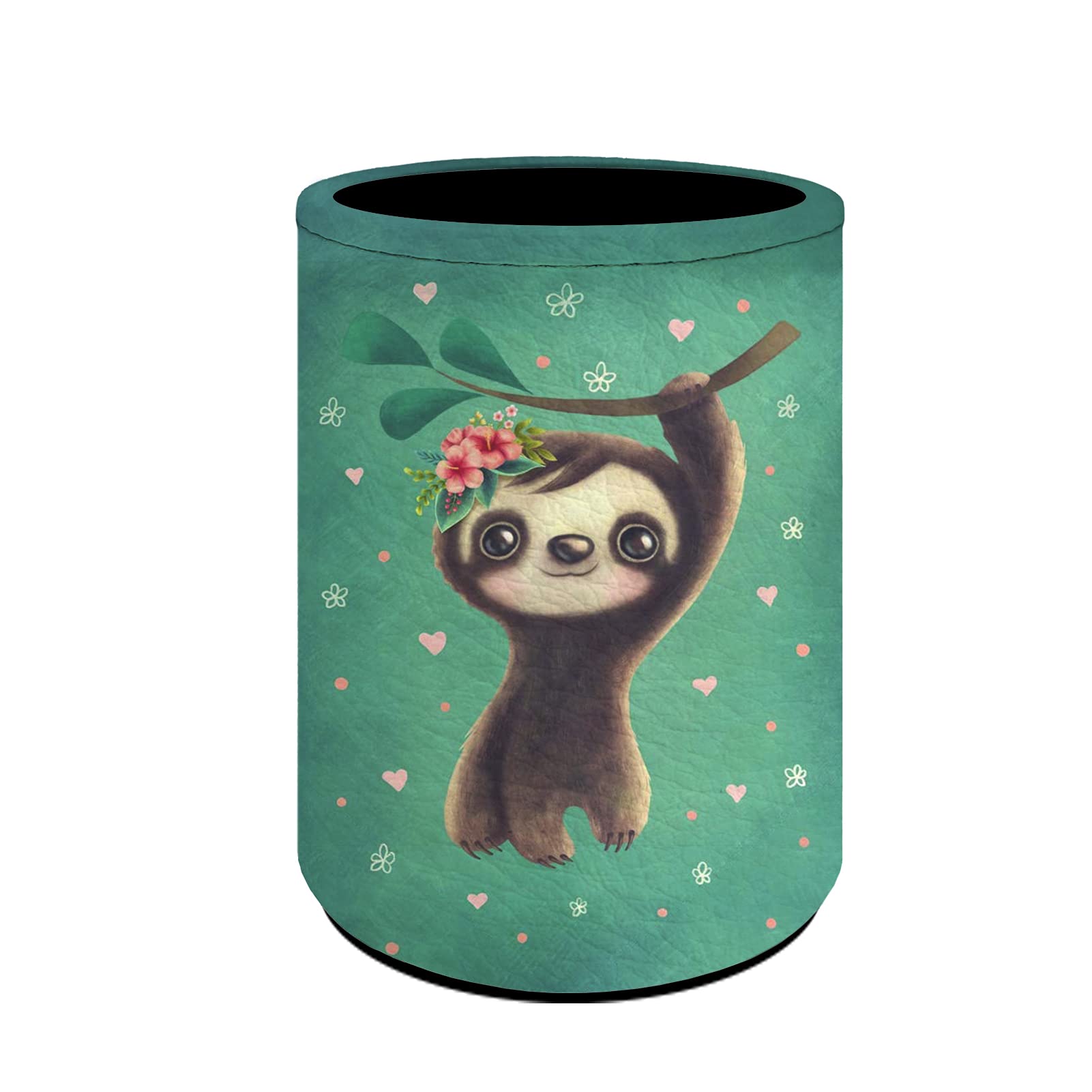 Kuiaobaty Cute Sloth Pen Holder Desk Organizer Pencil Cup PU Leather Storage Pouch Holder Office Accessories Caddy
